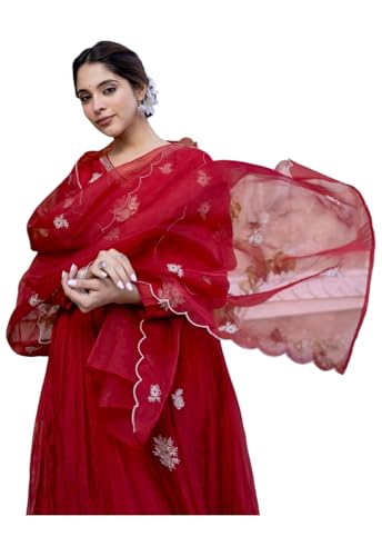 Ensemble kurta pour femme Yashika en taille L : le confort du Chanderi traditionnel rouge