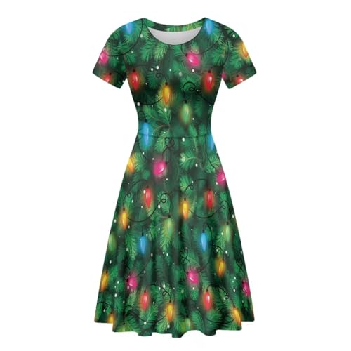 Image of Irisjudy T Shirt Dress for Women Short Sleeve Girls Short Sleeve Dress Plus Size, O Neck Knee Length Midi Dress for Ladies