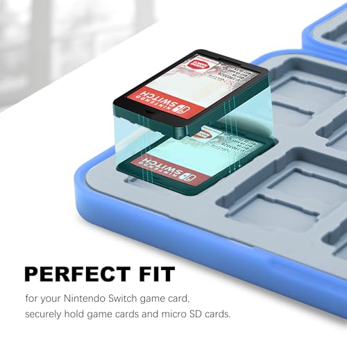Image of FYY Nintendo Switch Game Case Holder for Switch 2 Cartridge Case with 24 Game Card Slots & 48 Micro SD Card Slots, Hard Shell, Silicone Lining Light Blue Gamepad Pattern