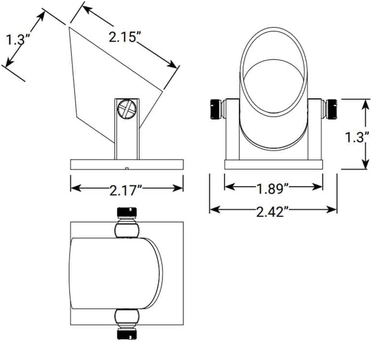 Technical diagram showing dimensions of the underwater light fixture