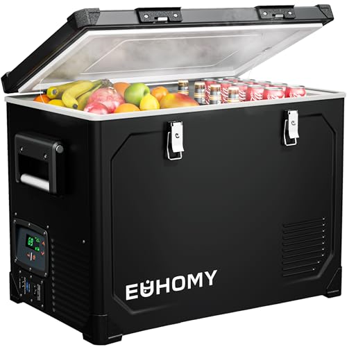 EUHOMY Refrigerador de 12 voltios, enfriador eléctrico de 48 cuartos de galón alimentado por SECOP, refrigerador de coche --15.6 °C ~ 20.0 °C, refrigerador de 12 V 12/24 V CC 110-240 V CA, congelador