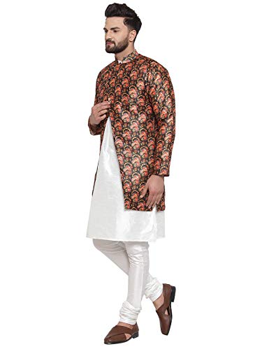 Image of ABH LIFESTYLE Men's Dupion Silk Kurta Pyjama & Ethnic Jacket Set