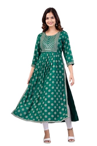 Image of NEW4U Women's Sequin Zari Embroidery Printed Naira Cut Kurti