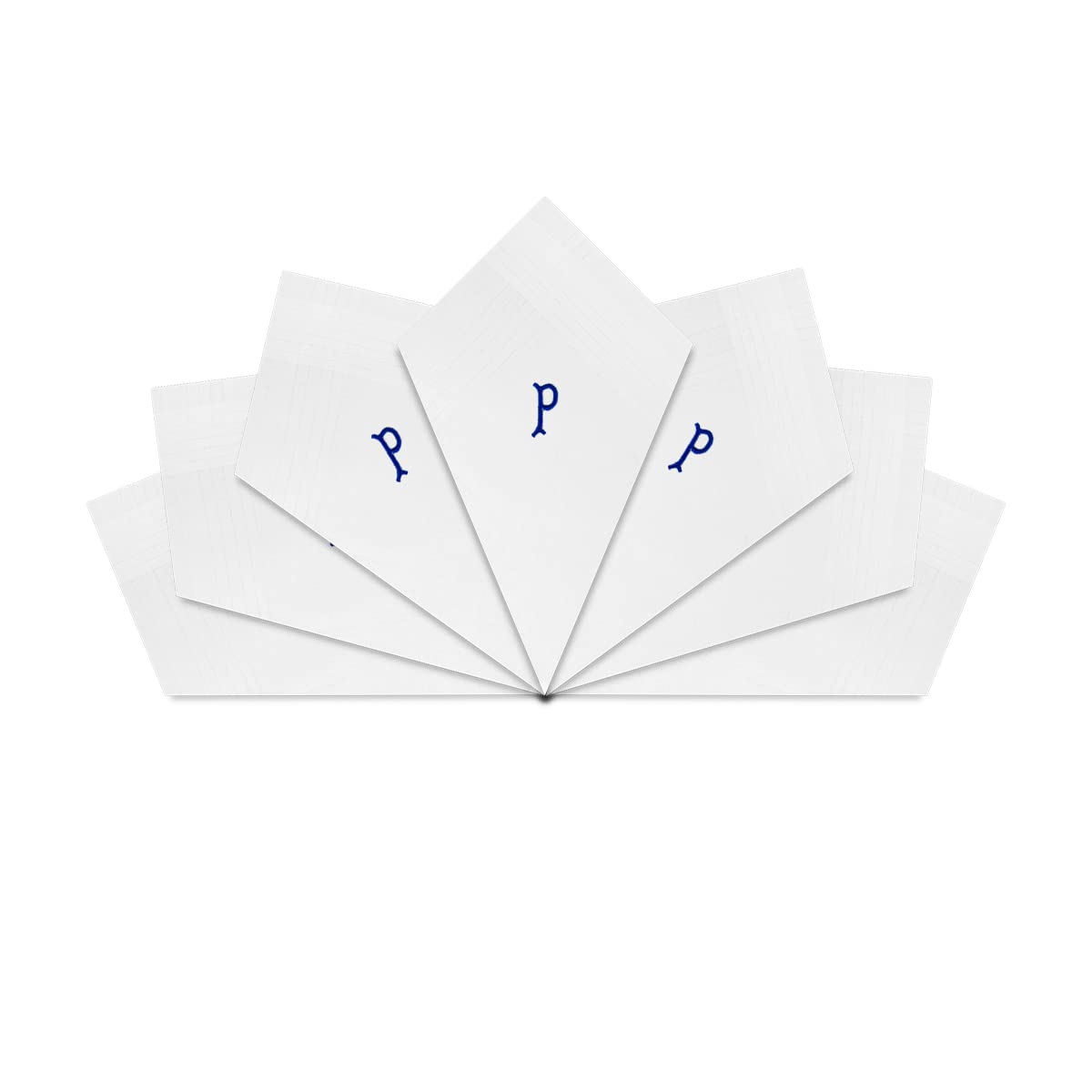 Warwick & Vance Unisex P 7 Ack Of Mens/Gentlemens White Satin Bordered Handkerchiefs With Blue Embroidered Initials, Letter