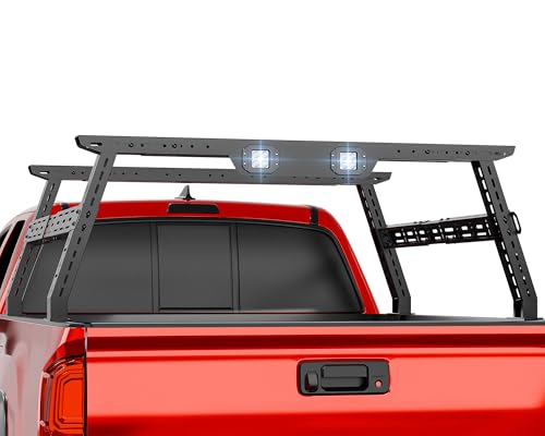 EYOUHZ Adjustable 16-24.8" High Truck Bed Racks with 2 Led Lights Cargo Carrier Compatible with Ford F-Series/Ram/Silverado/Sierra/Tacoma/Tundra/Gladiator JT/Canyon/Titan/Frontier Ladder Rack
