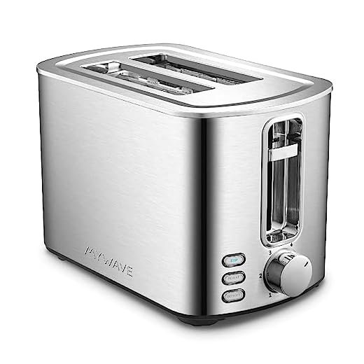 My Wave - Tostador Pequeño 2 Ranuras - Para Todo Tipo de Pan y Bollería - Potencia de 850W - Temperatura Regulable y Capacidad para 2 Tostadas - Funciones de Calentar, Descongelar y Detener