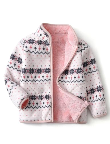 Image of Kids Printed Fleece Jacket Sherpa Lined Lightweight Zip | Toddler Baby Boys Girls Autumn Winter Warm Outerwear Soft Polar Fleece Car Seat Friendly Zip Up Coat