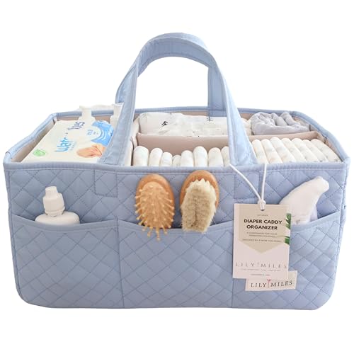 Image of Lily Miles Baby Diaper Caddy Organizer, Quilted Nursery Storage Organizer for Newborn Essentials and Diaper Changing Station, Gift for Baby Shower and Registry Must-Have (Baby Breeze)