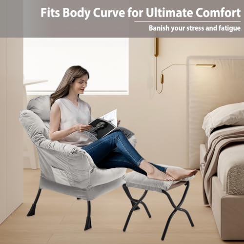 Youtanic YX04-001-LG-F Lazy Chair With Folding Ottoman, Accent Chair Velvet Upholstered With Metal Structure And Non-Slip Pads thumb #4
