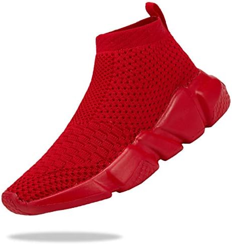 Santiro Red Sneakers for Girls Boys Lightweight Knit Sock Slip On Shoes Kids Tennis Shoes Breathable Athletic Running Shoes 2 M US