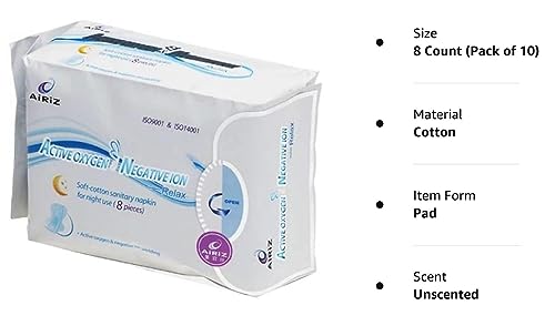 Image of Airiz Soft-Cotton Sanitary Pads With Wings For Night Use :: 280mm Long :: 8 pads in 1 pack