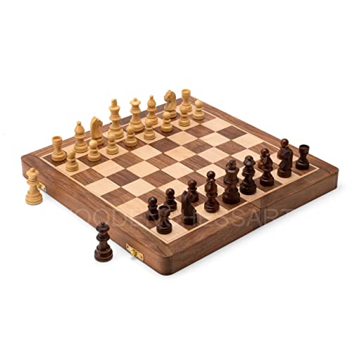 Tablero de ajedrez plegable magnético de madera artesanal miniatura 2