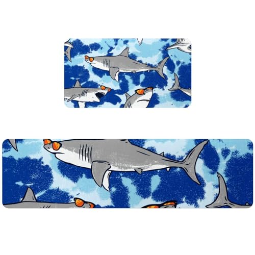 Tapis de cuisine antidérapants lot de 2 lavables requins bleus