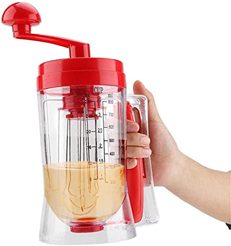 Batter Dispenser with Measuring Label, Pancake Batter Dispenser with Hand-Crank Whisk Lid, No Drip Pourer and Measurements, Best Baking Accessories