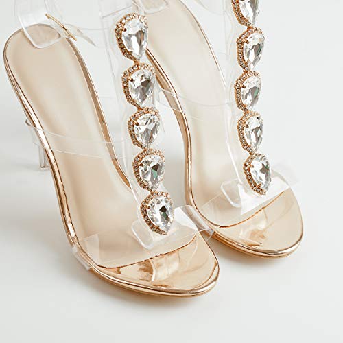LISHAN Clear Rhinestone Heels for Women Gladiator Strappy Transparent Ankle Strap Crystal Sandals Open Toe Stiletto Heels3