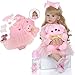 yunyu Giocattoli Regali di Natale Reborn Baby Doll 24 Pollici 60 cm Vinile Realistico in Silicone con Capelli Ricci biondi per Bambini dai 3 Anni in su, Regalo di Natale Rosa