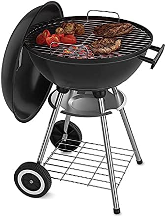 18 Inch Portable Charcoal Grill with Wheels for Outdoor Cooking Barbecue Camping BBQ Coal Kettle Grill - Heavy Duty Round with Thickened Grilling Bowl Wheels for Small Patio Backyard