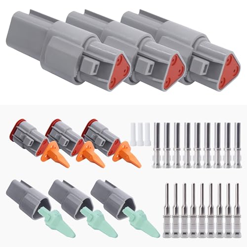 HISports DT Connector Kit 3 Pin Way Sealed Male and Female Auto Waterproof Electrical Wire Connector Plug DT Electrical Wire Connector Plug for Motorcycle Truck