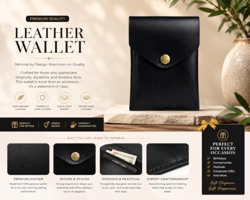 Image of WILDMAN Flip Genuine Leather Vertical Slim Wallet for Men and Women | Pull-String Quick Card Access | Compact Front Cash Pocket & Button Lock | Minimalist Travel & Daily Carry Wallet(Black)