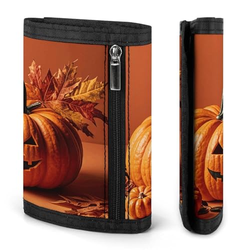 Happy Thanksgiving Day Pumpkin Wallets for Man Women, Slim Trifold Wallet with ID Window, Durable Credit Card Holder for Travel3