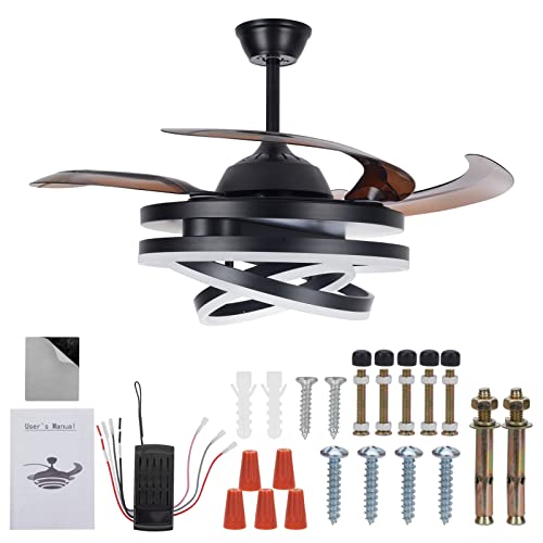 48 Inch Retractable Ceiling Fans, 3 Color 6 Speed Dimmable Silent Led Invisible Ceiling Fan Lights, With Remote Easy To Install Suitable For Living Room,Bedroom,Kitchen,Dining Room Lighting #TOP6