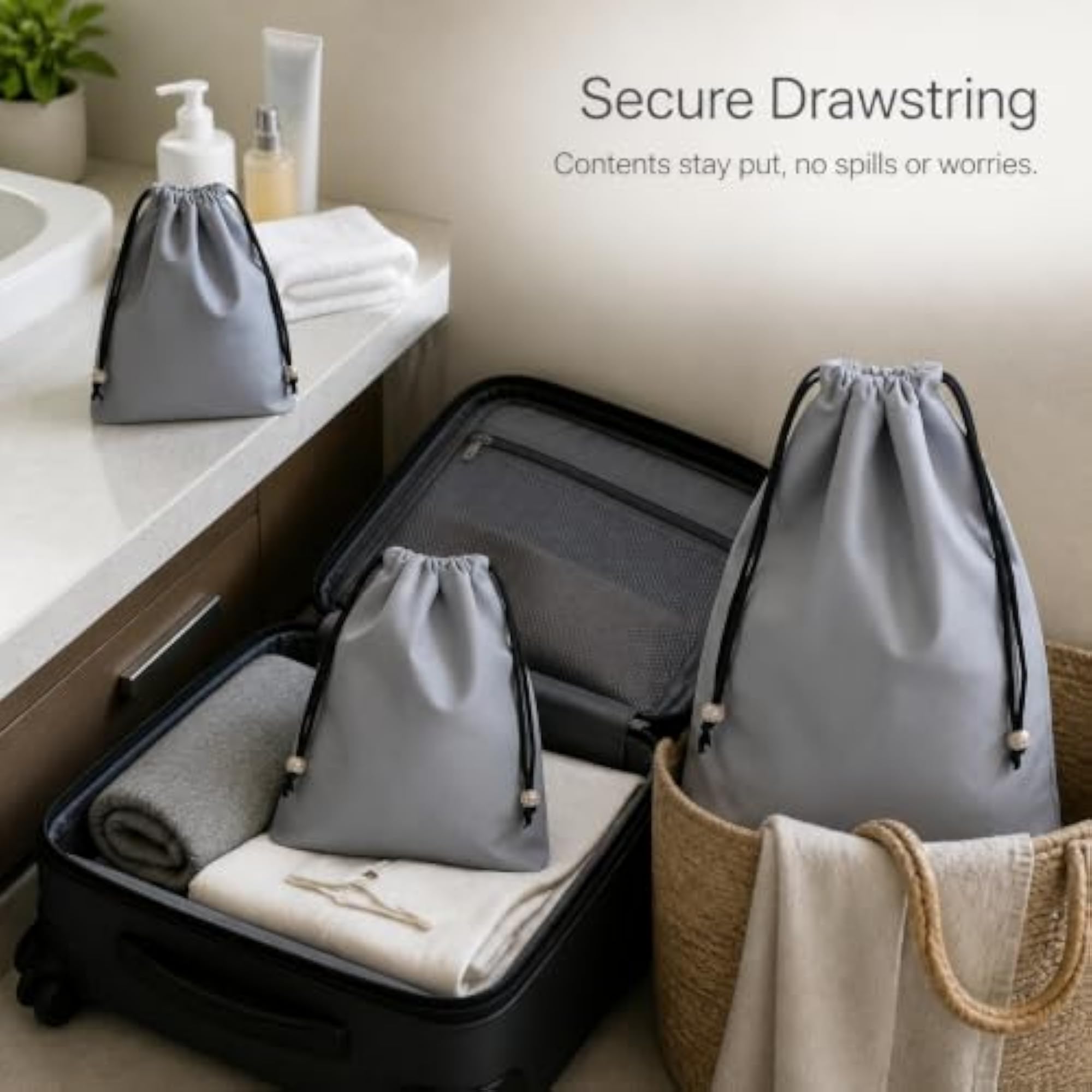Travel Drawstring Waterproof Storage Bag for Luggage, Mocha Brown
