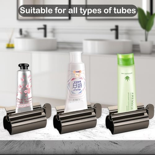 UDQYQ Tubenquetscher Tubenpresse,3-er Pack Zahnpasta Squeezer Edelstahl Sparen Zahnpasta total Squeeze Out leere Rohre,Edelstahl Zahnpasta Sitzhalter mit Standfunktion. (Schwarz)