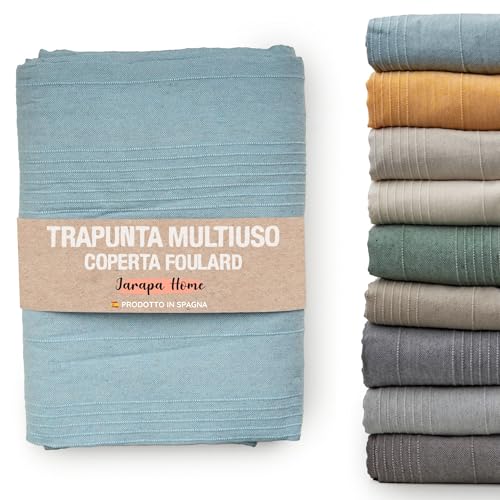 Jarapa Home Made with love Copriletto estivo e copriletto multiuso per divani, copriletti bianchi. Plaid multiuso, copridivano, tessuto resistente e di qualità, prodotto in Spagna (Blu, 140x180 cm)