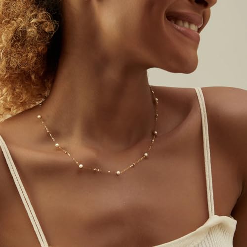 Pearl Necklaces for Women,18K Gold Plated Dainty Single Pearl Pendant Necklace Simple Pearl Choker Necklaces for Women Handmade Pearl Jewelry Bridesmaid Gifts4
