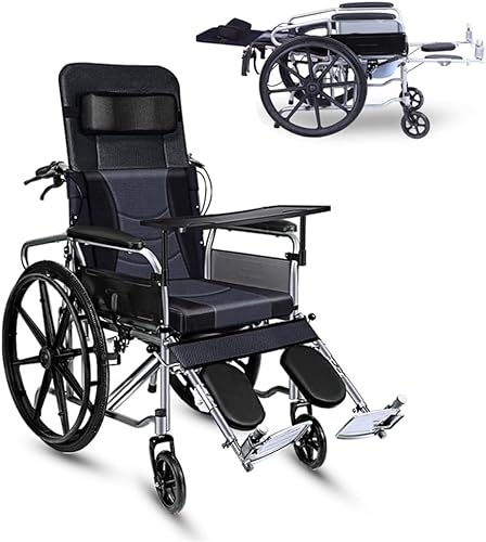 Silla de ruedas plegable reclinable Silla con inodoro Respaldo alto Reposacabezas extraíble Reposapiernas elevadoras Sillas de ruedas para discapacitados y ancianos
