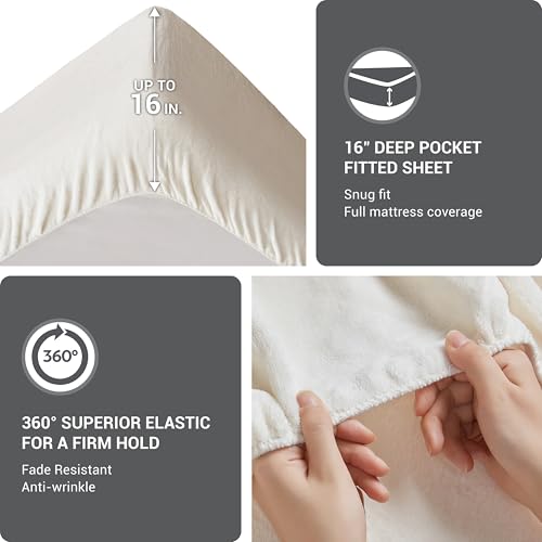 Image of True North by Sleep Philosophy Plush Sheet Set Twin, Solid Color, Warm & Soft Bedding Twin Size Sheets, Fitted Pocket Fits Up to 16 inch Mattress, Soloft, Ivory, 3 Piece
