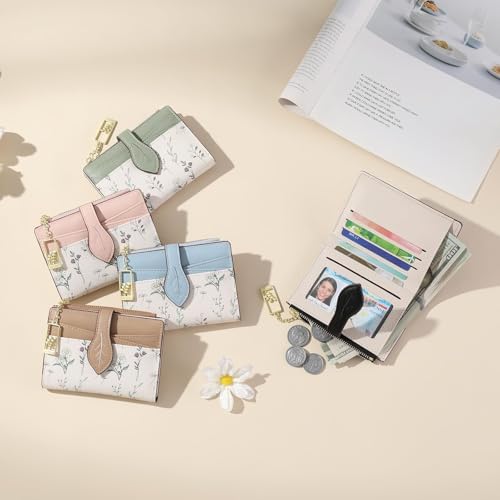 Image of GAEKEAO Small Wallets for Women RFID Blocking Bifold Floral Vegan Leather Wallet Card Holder with Zipper Pocket ID Window