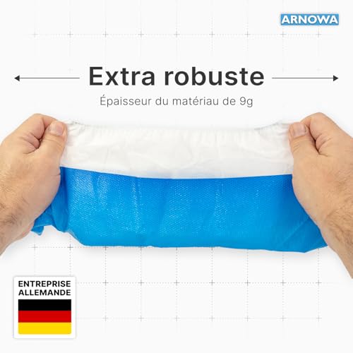 ARNOMED CPE+PP Surchaussures jetables, PP sur chausson jetable avec semelle de CPE bleue, 100x couvre chaussure, protege chaussures jetables taille unique (17x40cm), couvre-chaussures pour le chantier – vue 3