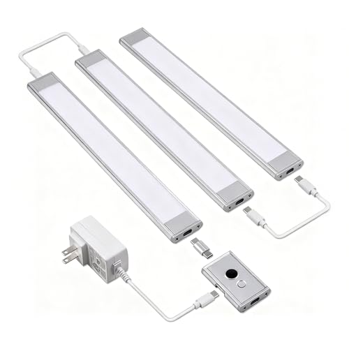Image of LIT-PaTH 11.8 Inch Under Cabinet Light with Hand Wave, Plug-in Under Counter Lighting, Dimmable & 3 Color Temperature, LED Magnetic Closet Lights for Kitchen, Silver Finish