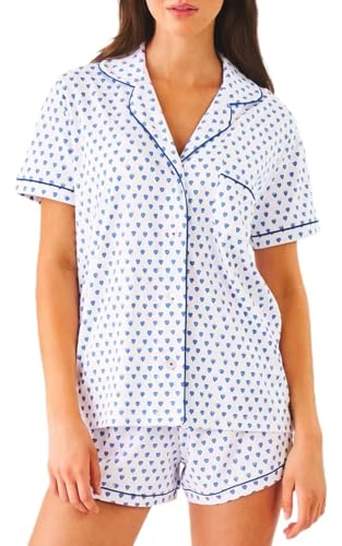 Image of Womens Pajamas Set Shorts Button Down 2 Piece Monkey Bunny Y2k Roller Dupes Rabbit Preppy Lounge Pjs Comfy Sleep Wear