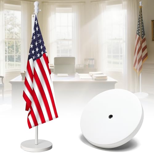 Flag Stand Indoor - 1 Heavy Duty Metal Flag Pole Set with Base 6-8ft Adjustable Portable & Free Standing For Office Meeting Room Classroom Entry Area Outdoor Porch Deck (White)
