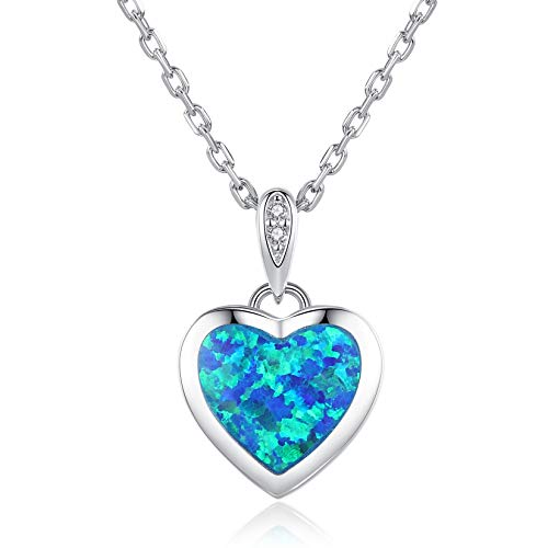 VIKI LYNN Colgante de Plata de Ley 925 con Forma de Corazón de Ópalo Azul para Mujeres y Niñas
