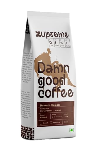 Image of Zupreme Monsoon Malabar Coffee Beans | Premium Indian Specialty Coffee | Medium Dark Roast | Low Acidity, Full Bodied & Earthy | Freshly Roasted | Ideal for Espresso & Filter Coffee | 1 Kg