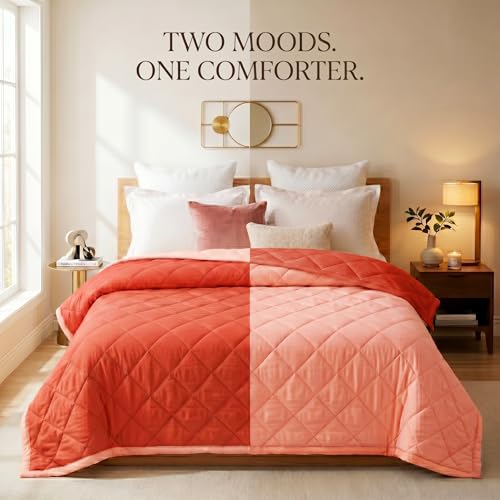 Image of VAS COLLECTIONS Double Bed Microfiber Comforter 80x90 Inch | Reversible AC Comforter | Soft Quilted Lightweight Blanket | 180 GSM All Season Comforter | Vibrante Colour Collection, Rani Pink