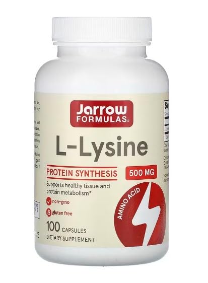 Jarrow Formulas L-Lisina, 500mg - 100 cápsulas, Suplemento para Apoyo Inmunológico y Salud Óptima