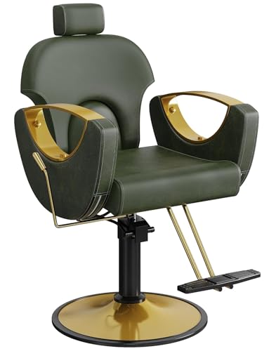 Image of LOUVIXA Barber Chair, Salon Chair for Hair Stylist, Height Adjustable Hydraulic Hair Reclining Salon Chairs, 360 Degrees Rotation, Multi-Function Shampoo Chair for Barbershop (Green)