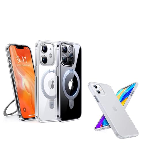 TORRAS Magsafe iPhone 12 Case & iPhone 12 Pro Clear Case with Stand and Shockproof Translucent Matte Hard PC Back Case