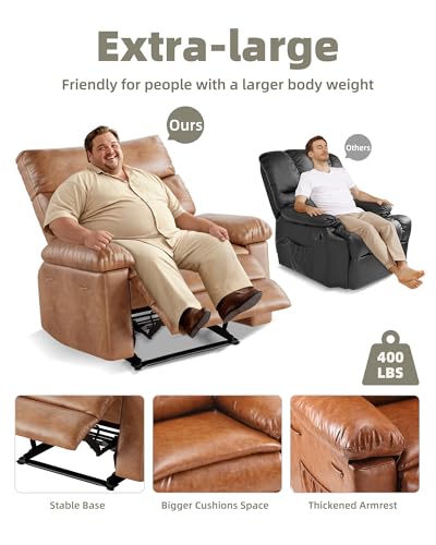 Image of GarveeHome Oversized Recliner Chair, Extra Wide Manual Recliner with Heat and Massage, 400lbs Heavy Duty PU Leather Single Sofa, Large Lazy Chair for Big and Tall Adults, Living Room & Bedroom