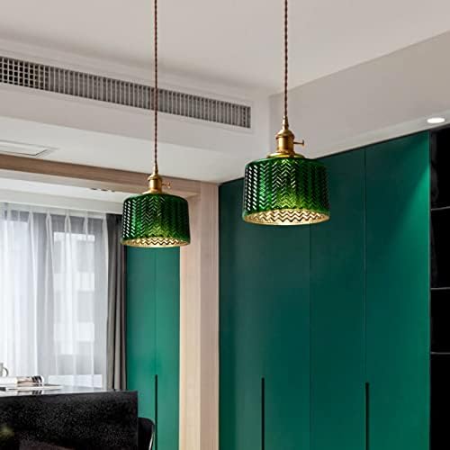 KRIPINC Green Glass Pendant Lighting Ceiling, Glass Pendant Light, Vintage Green Light Shade, Green Hanging Lights for Living Room Bedroom, Dia 17cm