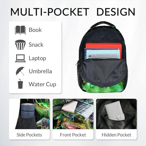 Backpack with Lunch Box, Dinosaur Backpacks for Boys, 17 Inch Kids School Bag Set, Motorcycle Bookbags for Elementary School4