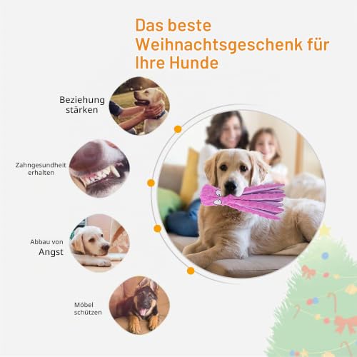 CPYOSN Hunde-Quietschspielzeug Krake, kein stopfendes Crinkle-Plüsch-Hundespielzeug für das von Welpen, langlebiges interaktives Hundekauspielzeug für das Kleiner und mittlerer Hunde (Lila+Grün)
