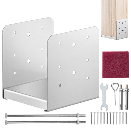 VEVOR Support de Poteau Bois 6''x6'' 152x152 mm Base d'Ancrage Poteaux Acier Inoxydable Taille Interne 140x150 mm avec Accessoire pour Rambarde, Main Courante,...