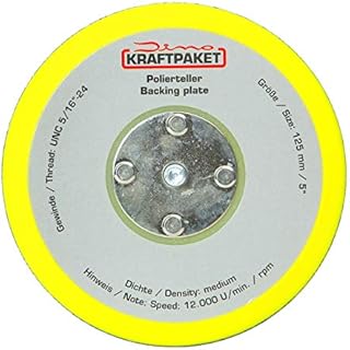 Dino KRAFTPAKET 640259 talerz podporowy 125 mm 5/16-24 z rzepem talerz polerski do mimośrodowej maszyny do polerowania 600 W-8 mm, 650 W-9 mm skok, żółty