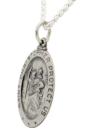 All Patron Saints St Christopher Medal Necklace – Solid Sterling Silver Oval Medallion and Chain – Personalized Engraving – Gift Box (Size 24 x 16 MM (Adult Male) Engravable)2