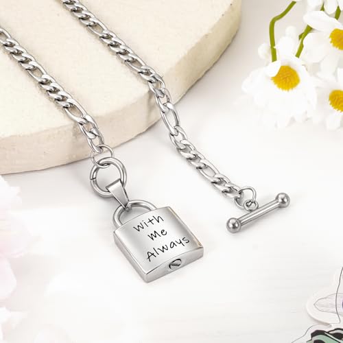 abooxiu Lock Urn Necklace for Ashes Stainless Steel Ashes Necklace Cremation Necklace for Human Ashes Memorial Ashes Holder - Never Say Goodbye3